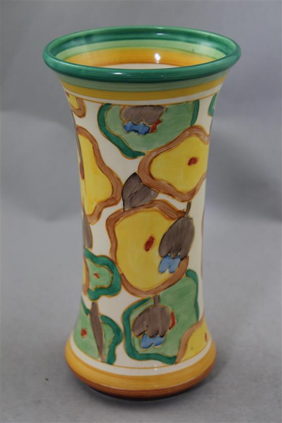 A Clarice Cliff green Chintz pattern waisted cylindrical vase, 21cm
